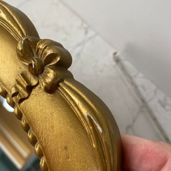 Vintage Syroco Gold Plastic Frame Carved Decorative Vanity Wall Mirror - 12.5 in - Picture 10 of 13